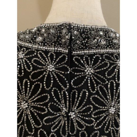 Papell Boutique Evening, Silk‎ Floral Beaded Black Blouse Size S Mint - Picture 9 of 10